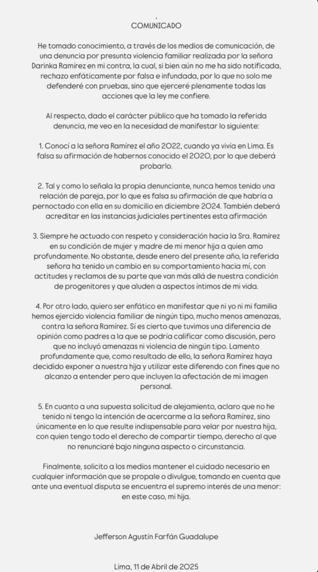 cominicado farfan darinka 11 04 2025